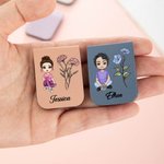 Personalized Multicolor Cartoon Character Birth Flower Magnetic PU Leather Bookmark Clip with Name Birthday Gift for Book Lovers Librarians