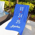 Personalized Heart-Patterned Quick-Dry Microfiber Couple Beach Towel with Name and Date Valentine's Day Gift for Couples Married Couples