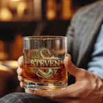 Personalized Gold Dragon 10 oz Rock Whiskey Glass with Name Father's Day Birthday Gift for Man Bartender Whiskey Enthusiast