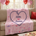 Personalized Pink Cowboy Sweetheart Soft Throw Blanket with Names Valentine's Day Anniversary Gift for Couples
