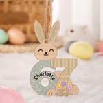 Personalised Cute Bunny Flower Six Seven Wooden Ornament with Name Basket Decor Easter Gift for Kids