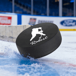 Personlig ishockeyhjälm Stick Player Silhouette Design Ice Hockey Puck med namn Ice Rink Game Day Team Present för ishockeyspelare älskare