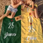 Personalized Heart-Patterned Quick-Dry Microfiber Couple Beach Towel with Name and Date Valentine's Day Gift for Couples Married Couples
