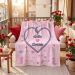 Personalized Pink Cowboy Sweetheart Soft Throw Blanket with Names Valentine's Day Anniversary Gift for Couples