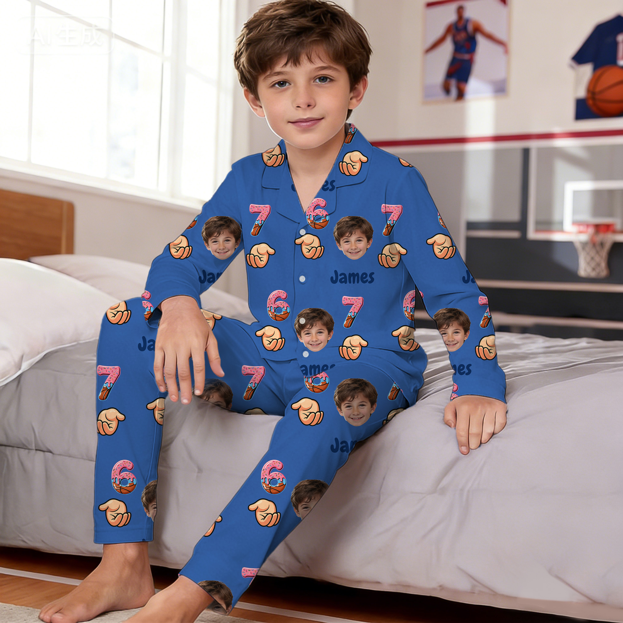Pyjama personnalisé Six Seven Meme Design Face Photo Multicolore avec nom Cadeau d'anniversaire pour enfants
