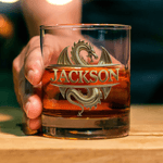 Personalized Gold Dragon 10 oz Rock Whiskey Glass with Name Father's Day Birthday Gift for Man Bartender Whiskey Enthusiast