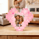 Personalised Heart Hugging Cartoon Character ABS Stand Building Brick Puzzles with Name Room Decor Anniversary Valentine's Day Gift for Couple