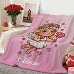 Personalized Heart Rose Cupid Soft Throw Blanket with Name Home Decor Valentine's Day Gift for Couple
