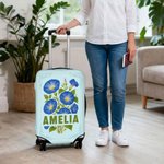 Personligt bagageskydd i flerfärgad blomma passar resväska 18-32 tum med namn Resetillbehör Födelsedagspresent för kvinnor Flickor