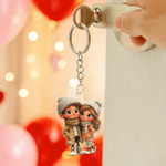 Porte-clés personnalisé en acrylique avec nom et personnage de dessin animé Utilisation quotidienne Cadeau d'anniversaire de la Saint-Valentin pour couple Petit(e) ami(e) Petite amie