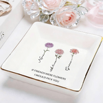 Personalized Crystal Birth Flower Ceramic Trinket Jewelry Dish with Name and Text Daily Use Birthday Gift for Friend Couple Bride
