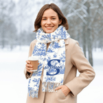 Personalized Toile De Jouy Floral Initial Name Soft Warm Scarf with Tassel Winter Accessory Anniversary Birthday Gift for Women