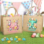 Gepersonaliseerde Paaseieren Bunny Initiaal Jute Draagtas met Naam Eierenjacht Feest Paascadeau voor Jongens Meisjes