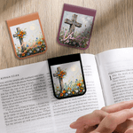 Personalized Oil Painting Style Flower Cross Magnetic Bookmark Clip with Name Birthday Reading Gift for Christian Bookworms