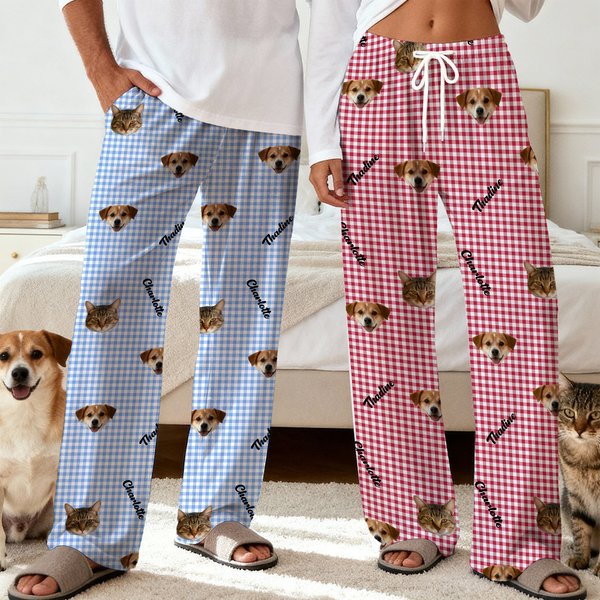 Personligt ansikte foto randiga pyjamasbyxor med namn och ficka Daglig användning Party födelsedagspresent för familj husdjursägare