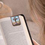 Personalized Oil Painting Style Flower Cross Magnetic Bookmark Clip with Name Birthday Reading Gift for Christian Bookworms