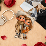 Porte-clés personnalisé en acrylique avec nom et personnage de dessin animé Utilisation quotidienne Cadeau d'anniversaire de la Saint-Valentin pour couple Petit(e) ami(e) Petite amie