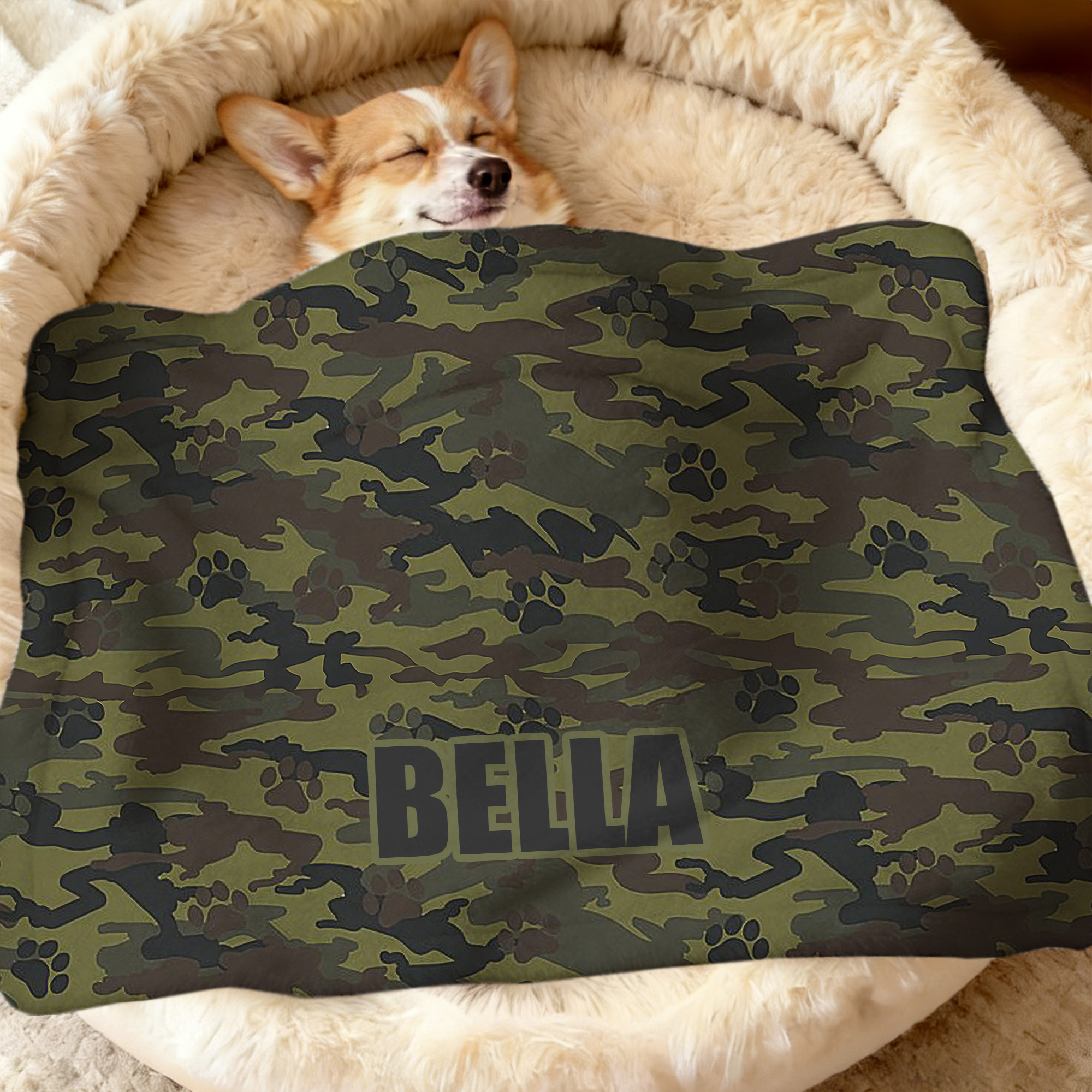Couverture douce pour animaux de compagnie avec nom et imprimé camouflage Cadeau d'anniversaire pour les propriétaires d'animaux de compagnie