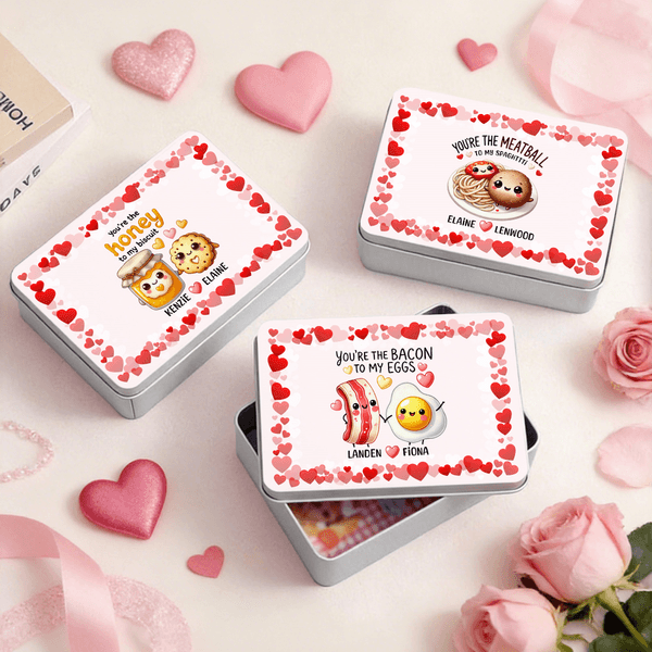 Personalised Funny Food Pattern Food-Grade Metal Biscuit Storage Tin with Name Valentine's Day Birthday Gift for Couple