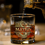 Personalized Gold Dragon 10 oz Rock Whiskey Glass with Name Father's Day Birthday Gift for Man Bartender Whiskey Enthusiast