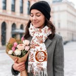 Personalized Toile De Jouy Floral Initial Name Soft Warm Scarf with Tassel Winter Accessory Anniversary Birthday Gift for Women