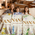 Personalised Watercolour Birth Flower Soft Throw Blanket with Name Home Decor Birthday Gift for Mom Grandmother