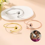 Personalized Heart Star Swan Design Photo Micro-Projection Adjustable Cuff Bangle Dainty Jewellery Anniversary Birthday Gift for Women