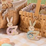 Personalised Cute Bunny Flower Six Seven Wooden Ornament with Name Basket Decor Easter Gift for Kids