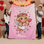 Personalized Heart Rose Cupid Soft Throw Blanket with Name Home Decor Valentine's Day Gift for Couple