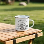 Personlig Home Is Where We Park It Campfire Mountain Forest Design 12 oz Emaljmugg med namn Jubileum Födelsedagspresent för par