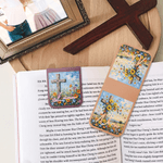 Personalized Oil Painting Style Flower Cross Magnetic Bookmark Clip with Name Birthday Reading Gift for Christian Bookworms