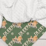 Personalized Cute Paw Print Face Photo Soft Pet Blanket with Name Home Decor Birthday Gift for Pet Owners