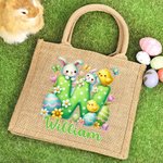 Gepersonaliseerde Paaseieren Bunny Initiaal Jute Draagtas met Naam Eierenjacht Feest Paascadeau voor Jongens Meisjes