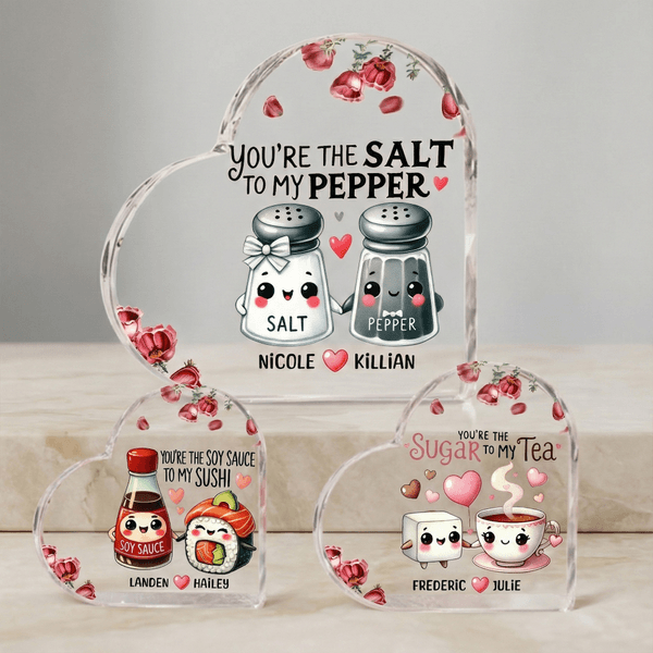 Personalized Rose Match Foodie Couple Heart Acrylic Plaque with Names Dining Room Decor Valentine's Day Anniversary Gift for Couples