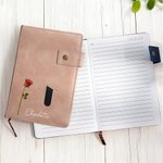 Personalized Birth Flower Name PU Leather A5 Notebook with Storage Pocket and Lined Pages Office Supplies Birthday Gift for Friend Family