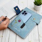 Personalized Birth Flower Name PU Leather A5 Notebook with Storage Pocket and Lined Pages Office Supplies Birthday Gift for Friend Family