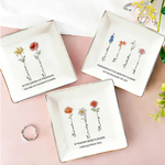 Personalized Crystal Birth Flower Ceramic Trinket Jewelry Dish with Name and Text Daily Use Birthday Gift for Friend Couple Bride