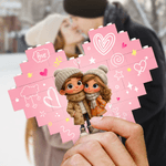 Personalised Heart Hugging Cartoon Character ABS Stand Building Brick Puzzles with Name Room Decor Anniversary Valentine's Day Gift for Couple