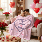 Personalized Pink Cowboy Sweetheart Soft Throw Blanket with Names Valentine's Day Anniversary Gift for Couples