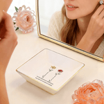 Personalized Crystal Birth Flower Ceramic Trinket Jewelry Dish with Name and Text Daily Use Birthday Gift for Friend Couple Bride