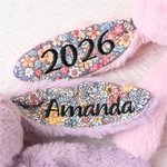 Personalised Floral Ear Stuffed Bunny Plush Toy with Embroidered Text Baby Shower Easter Birthday Gift for Boys Girls