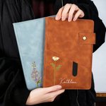 Personalized Birth Flower Name PU Leather A5 Notebook with Storage Pocket and Lined Pages Office Supplies Birthday Gift for Friend Family