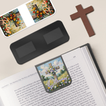 Personalized Oil Painting Style Flower Cross Magnetic Bookmark Clip with Name Birthday Reading Gift for Christian Bookworms
