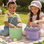 Personalized Cute Peter Rabbit Plaid Easter Basket with Name Easter Egg Hunt Easter Gift for Boys Girls