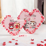 Personalized Cartoon Food Couple Heart Building Block Puzzle with Name Valentine's Day Anniversary Gift for Couple