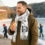 Personalized Toile De Jouy Floral Initial Name Soft Warm Scarf with Tassel Winter Accessory Anniversary Birthday Gift for Women