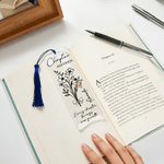 Personalized Pink Bow Birth Flower Bouquet Clear Acrylic Bookmark with Name Quote and Tassel Birthday Library Bookish Gift for Bookworms