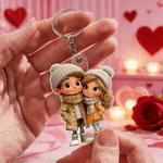 Porte-clés personnalisé en acrylique avec nom et personnage de dessin animé Utilisation quotidienne Cadeau d'anniversaire de la Saint-Valentin pour couple Petit(e) ami(e) Petite amie