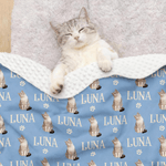 Personalized Cute Paw Print Face Photo Soft Pet Blanket with Name Home Decor Birthday Gift for Pet Owners