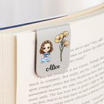 Personalized Multicolor Cartoon Character Birth Flower Magnetic PU Leather Bookmark Clip with Name Birthday Gift for Book Lovers Librarians